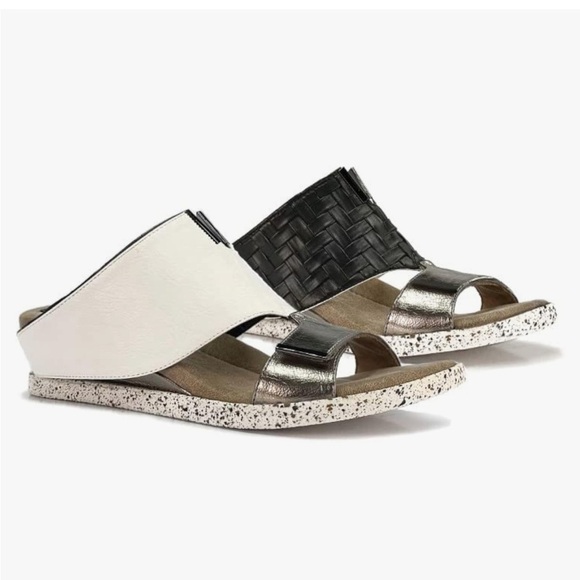 Modzori Kleo Black/White Vegan Leather Low Wedge Reversible Slide Sandal NWOB - Picture 1 of 8